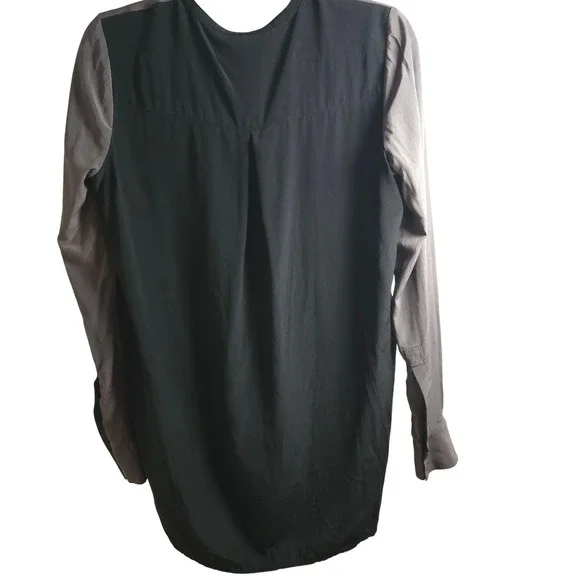 Vince 100% Silk Gray Longline Blouse 6 Mixed Media Back Minimalist Corporatecore - Picture 9 of 11
